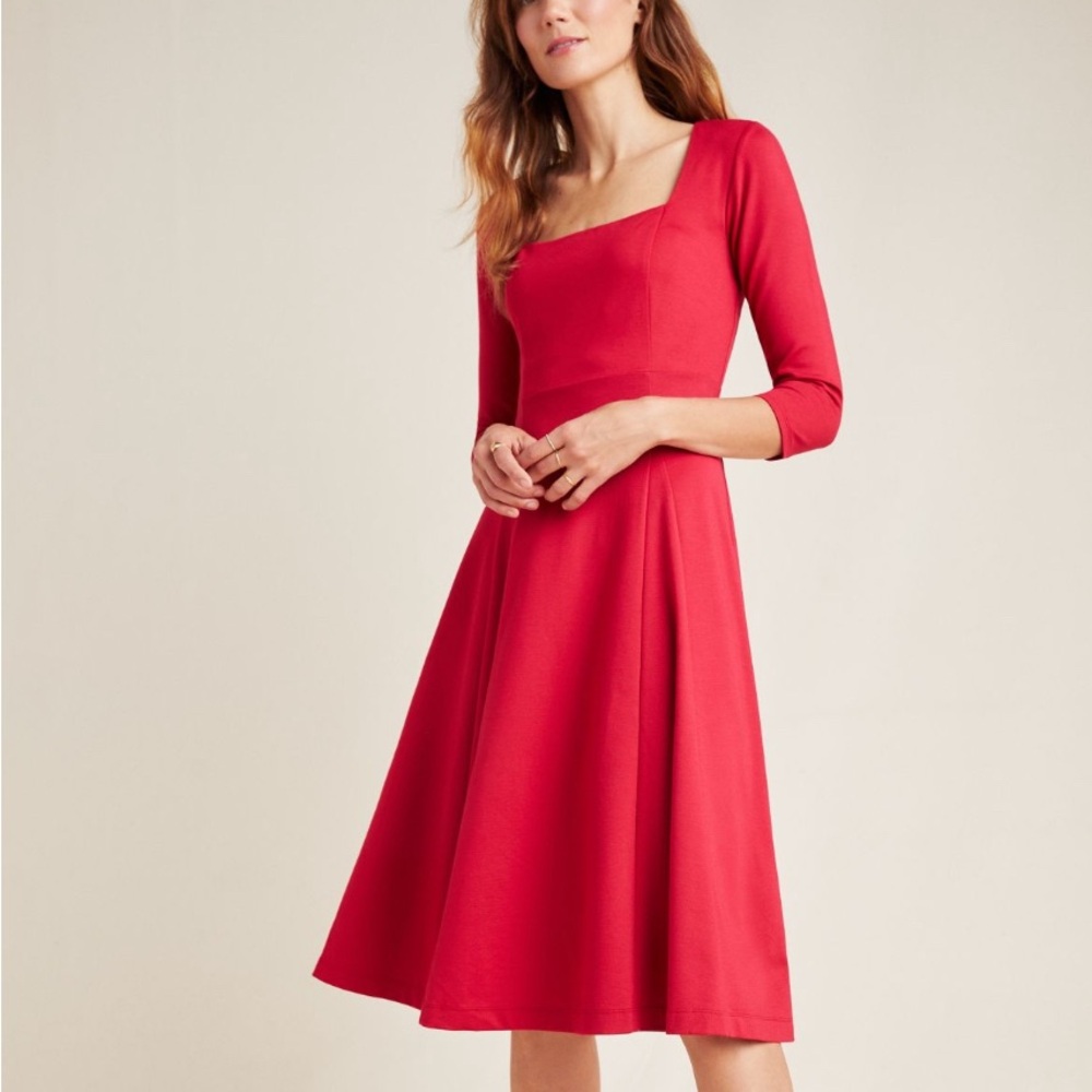 NWT Maeve Anthropologie Jocelyn
Ponte Red Midi Fit n Flare Dress Women's